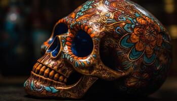 dag van de dood souvenir oude menselijk schedel decoratie verzameling gegenereerd door ai foto