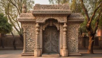 oude zandsteen monument, overladen boog, spiritualiteit, Indisch cultuur, toerisme bestemming gegenereerd door ai foto