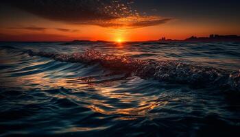 gouden golven reflecteren rustig schoonheid van natuur tropisch kustlijn gegenereerd door ai foto
