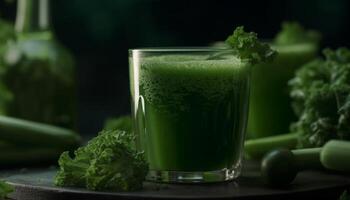 gezond levensstijl vers biologisch groente smoothie Aan rustiek houten tafel gegenereerd door ai foto