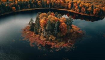 levendig herfst landschap bergen, bomen, en vijver reflecteren schoonheid gegenereerd door ai foto