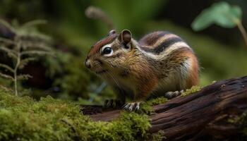 pluizig grijs eekhoorn aan het eten Aan tak, natuur kalmte in focus gegenereerd door ai foto