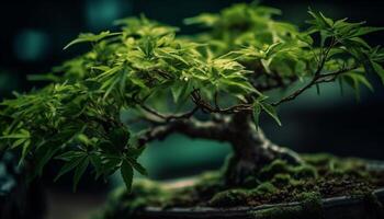 vers groen blad Aan boom tak, symboliseert nieuw leven groei gegenereerd door ai foto