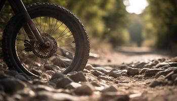 berg fietsen avontuur snelheid, modder, en natuur extreem sport- uitdaging gegenereerd door ai foto