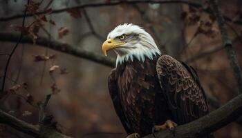 majestueus vogel van prooi neerstrijken Aan tak, klauwen in focus gegenereerd door ai foto