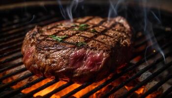 gegrild steak Aan een bord, sappig en bijzonder, klaar naar eten gegenereerd door ai foto