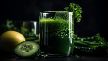 biologisch groente smoothie, een gezond fijnproever drinken voor zomer verfrissing gegenereerd door ai foto