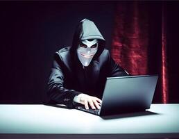 hacker met capuchon. concept van donker web, cybercriminaliteit, Cyber aanval. ai gegenereerd beeld foto