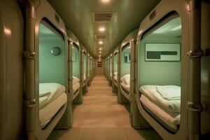 capsule hotel interieur. ai gegenereerd foto