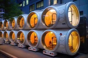 capsule hotel buitenkant. ai gegenereerd foto