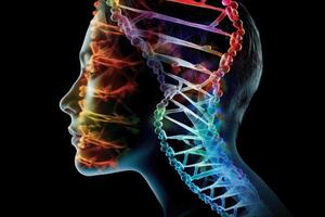 menselijk lichaam silhouet en dna strand. generatief ai foto