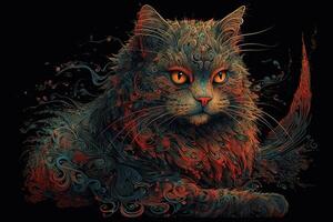 goddelijk met vloeiende haar- rood kat karakter illustratie generatief ai foto