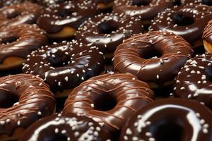 heerlijk donuts met chocola vorst. generatief ai foto