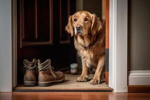 hond aan het wachten Bij de deur illustratie generatief ai foto