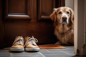 hond aan het wachten Bij de deur illustratie generatief ai foto