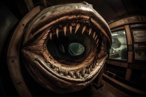 Open kaken haai mond architectuur bio mechanisch cyborg illustratie generatief ai foto