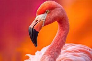 dichtbij omhoog portret van flamingo vogel Aan pastel gekleurde achtergrond. generatief ai foto
