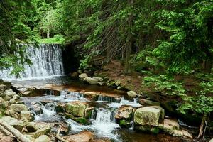 waterval Aan lomnica rivier- in karpacz, Polen foto