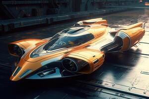 gemaakt uit van gebruikt ruimteschip onderdelen de luxe futuristische converteerbaar sport auto illustratie generatief ai foto