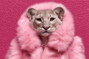 roze kat gangster in neon bar illustratie generatief ai foto