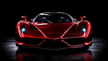 elegant prestatie rood sport- auto met fantastisch licht effect achtergrond, generatief ai foto