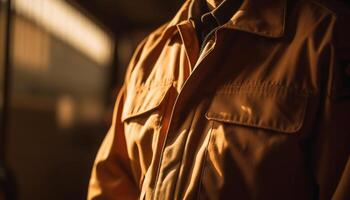 zelfverzekerd zakenman in leer jasje wandelen door stad Bij nacht gegenereerd door ai foto