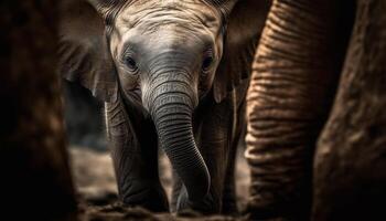 groot Afrikaanse olifant wandelen in rustig dieren in het wild reserveren, dichtbij omhoog portret gegenereerd door ai foto