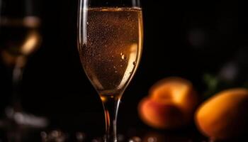 gouden elegantie Champagne fluit weerspiegelt luxe viering met vers fruit gegenereerd door ai foto