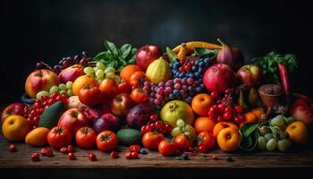 gezond levensstijl met een verscheidenheid van biologisch fruit en groenten gegenereerd door ai foto