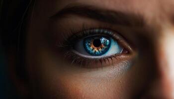 jong Dames en mannen staren, selectief focus Aan blauw ogen gegenereerd door ai foto
