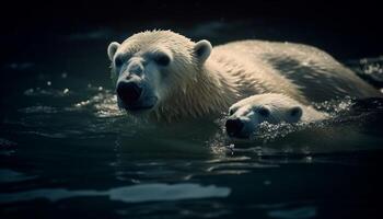 groot harig zoogdier op zoek Bij camera in arctisch winter reflectie gegenereerd door ai foto