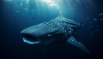 majestueus walvis haai zwemmen in tropisch rif met zee leven gegenereerd door ai foto