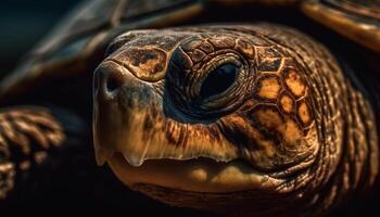 langzaam schildpad zwemt in tropisch rif, op zoek oud gegenereerd door ai foto