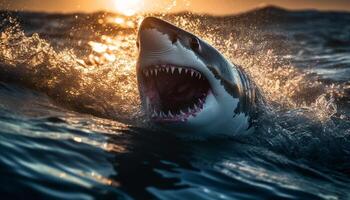 dier tanden bloot, woedend reptiel spatten in gevaarlijk wateren gegenereerd door ai foto