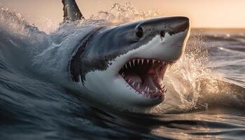 een groot zoogdier, een dolfijn, springt speels in de blauw zee gegenereerd door ai foto