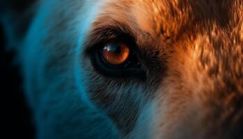 schattig puppy dichtbij omhoog portret, op zoek Bij camera met blauw ogen gegenereerd door ai foto