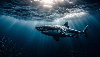 majestueus zout water vis zwemmen in donker, scherp onderwater- rif gegenereerd door ai foto