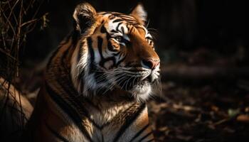 Bengalen tijger staren fel, presentatie van schoonheid in natuur wilde kat majesteit gegenereerd door ai foto