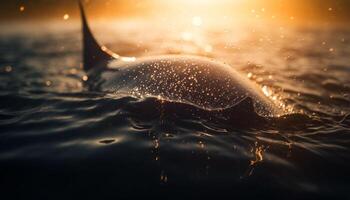 dolfijn zwemmen in rustig zeegezicht, reflecterend schoonheid in natuur gegenereerd door ai foto