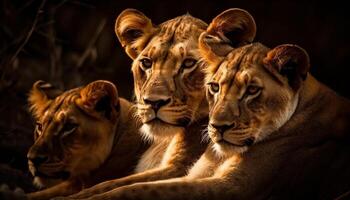 majestueus leeuwin en haar welpen verbergen in de Afrikaanse wildernis gegenereerd door ai foto