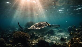 majestueus zee schildpad duiken in natuurlijk schoonheid van rood zee gegenereerd door ai foto