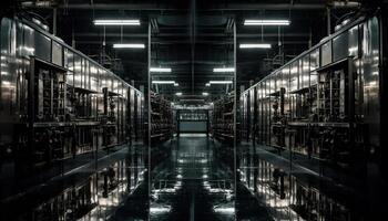 futuristische fabriek met modern architectuur, reflecterend metaal en glas materialen gegenereerd door ai foto