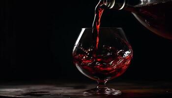 luxe whisky gieten in elegant brandewijn borrel Aan donker achtergrond gegenereerd door ai foto