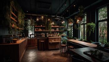 modern luxe bar teller binnen een comfortabel, elegant koffie winkel gegenereerd door ai foto