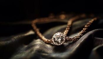 glimmend sieraden, luxe mode, elegant edelsteen ketting, platina ring, metalen schoonheid gegenereerd door ai foto