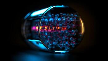 gloeiend elektrisch lamp verlicht donker laboratorium uitrusting met levendig kleuren gegenereerd door ai foto