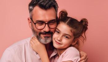 glimlachen familie portret vader, moeder, zoon, dochter, liefde, geluk gegenereerd door ai foto