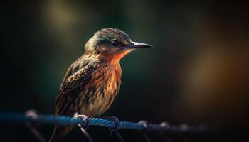 klein vogel neerstrijken Aan tak, alertheid in dier oog gegenereerd door ai foto