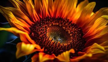 levendig zonnebloem bloemblad in macro, natuur schoonheid in landbouw gegenereerd door ai foto