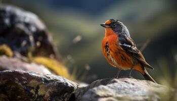 klein zangvogel neerstrijken Aan tak, schoonheid in natuur kalmte gegenereerd door ai foto